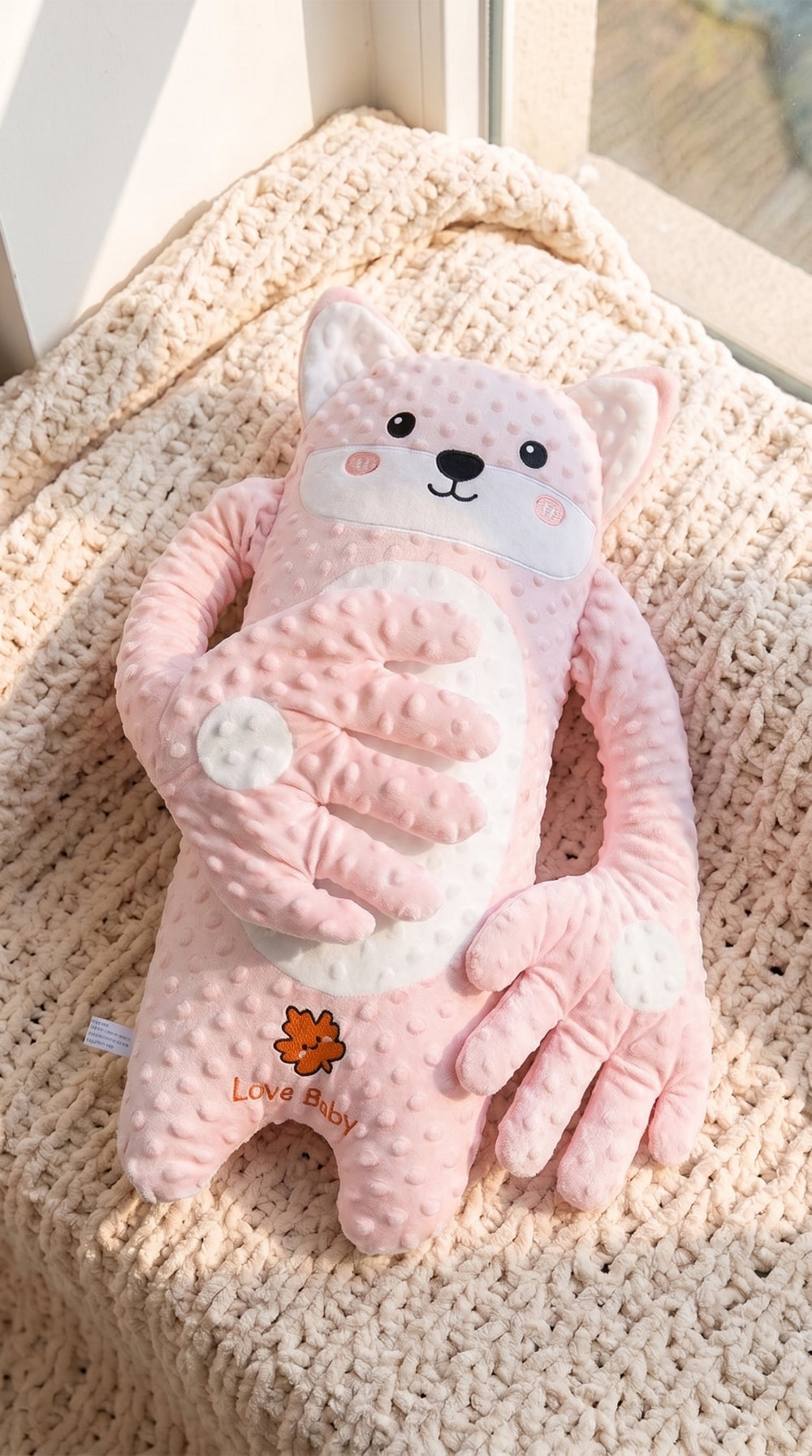 Abracito Nubela Husky, peluche rosa de 65 cm con bracitos largos
